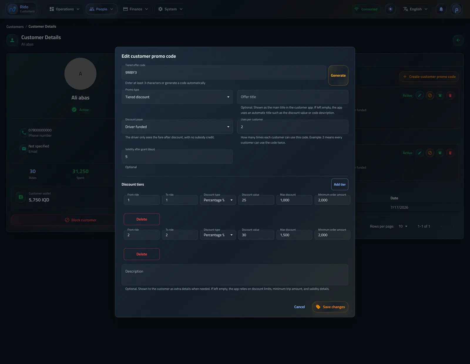 Edit a tiered customer offer