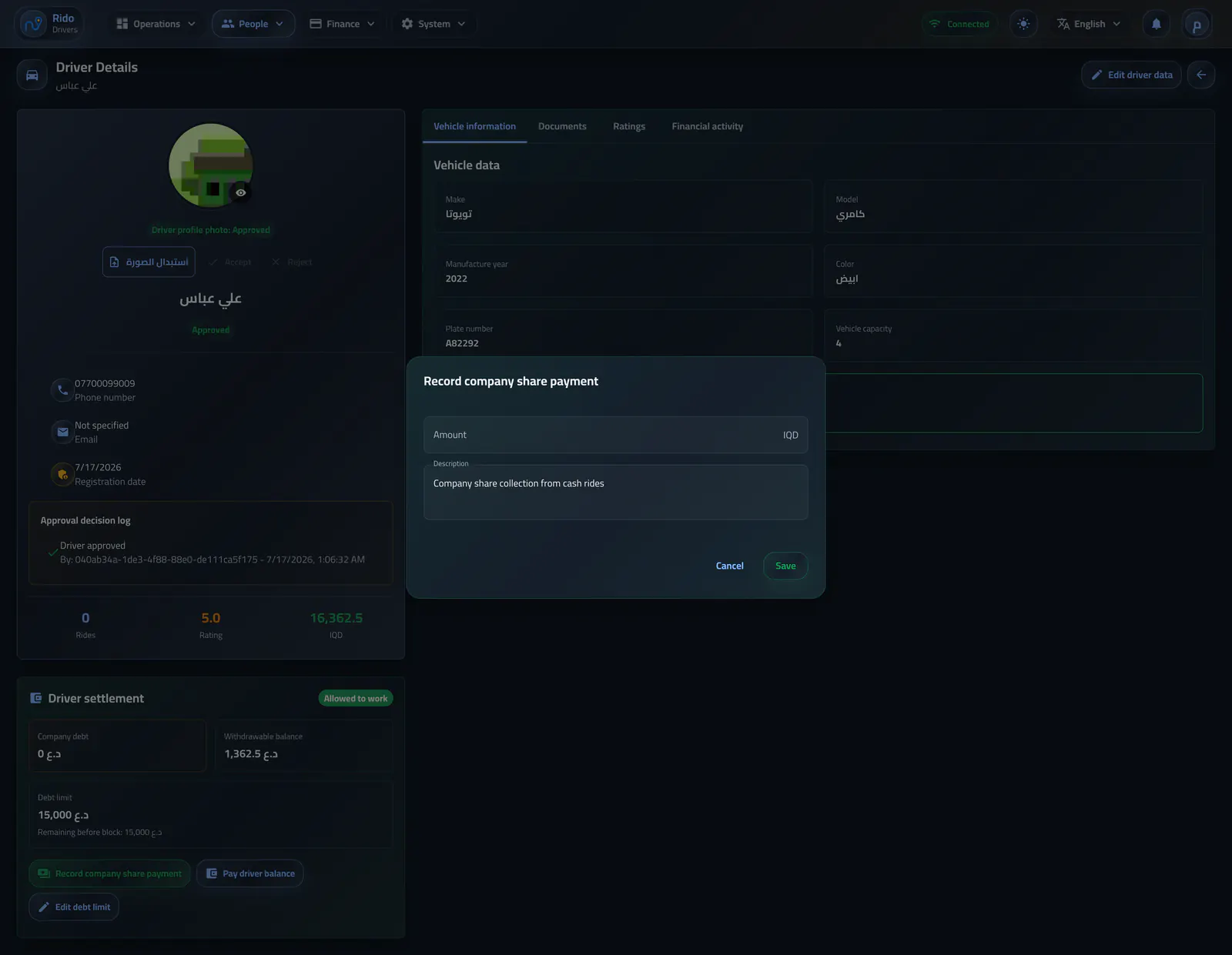Record a company-share payment