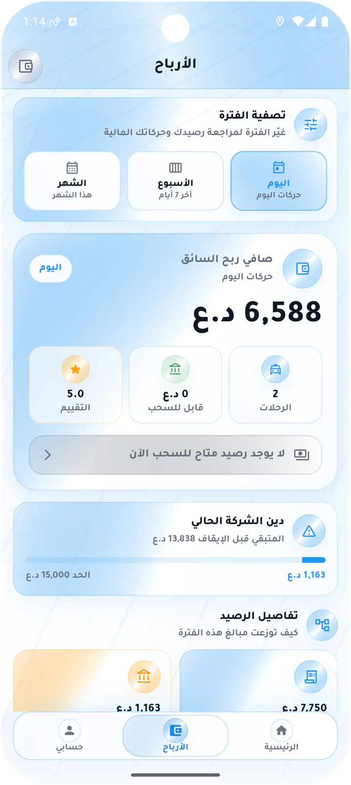 لوحة أرباح السائق