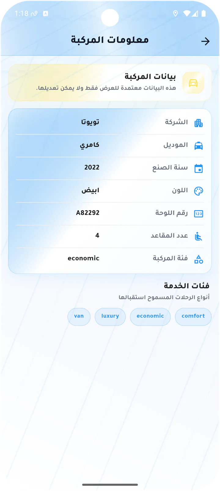 معلومات المركبة المعتمدة